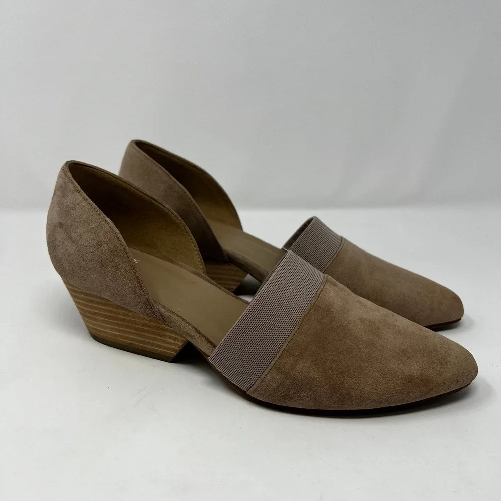 Eileen Fisher Women Taupe Suede D'Orsay Wedge Pumps‎ Size 8 Pointed Toe